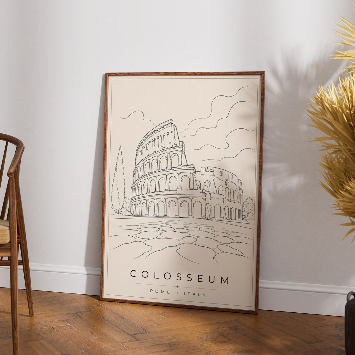 Colosseum Rome Italy Travel Poster, Minimalist Line Art Print, Roman Wall Art