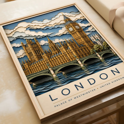 London Travel Poster, Big Ben Wall Art, Palace of Westminster Print, UK Gift