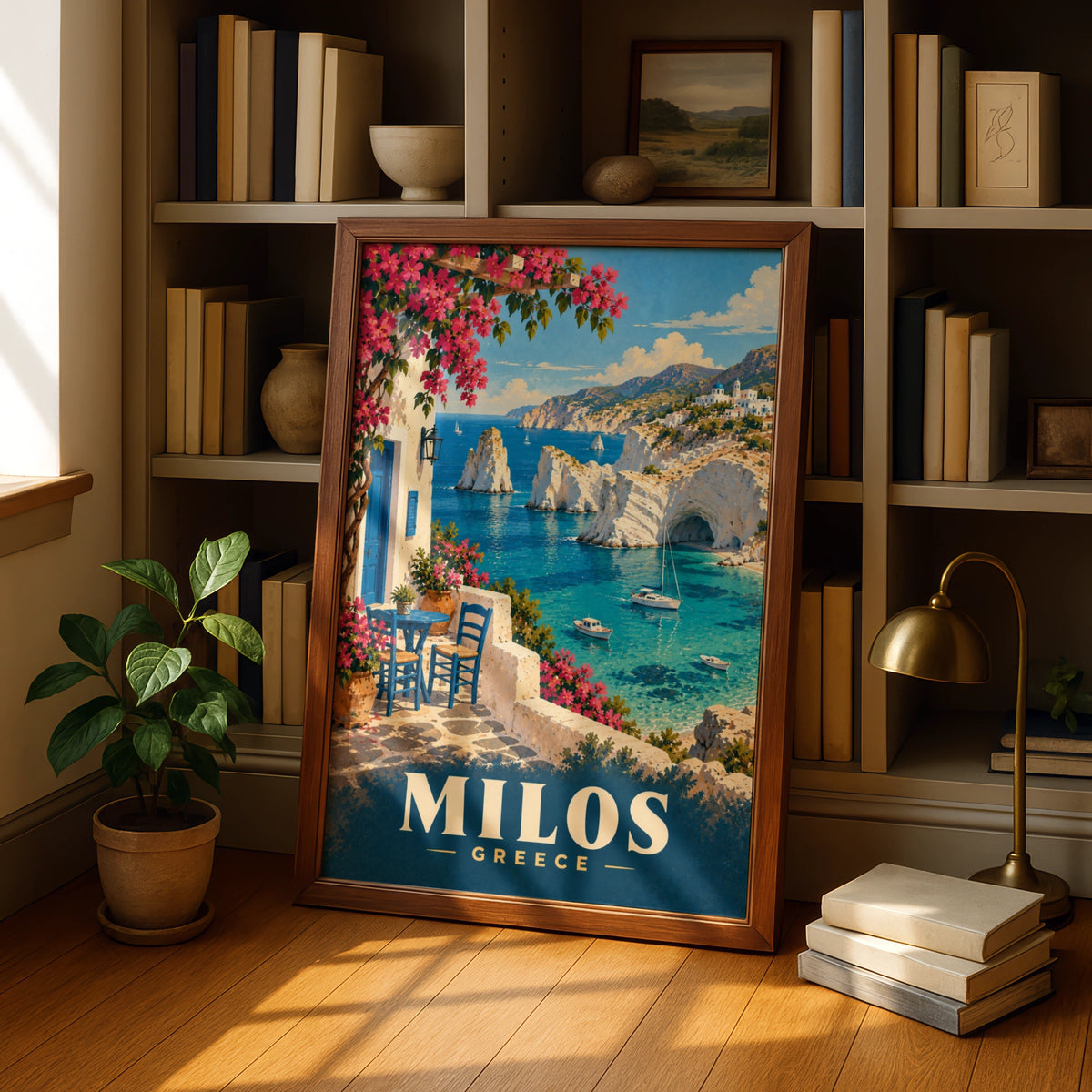 Milos Greece Travel Poster, Greek Island Wall Art, Mediterranean Sea Print, Vintage Style