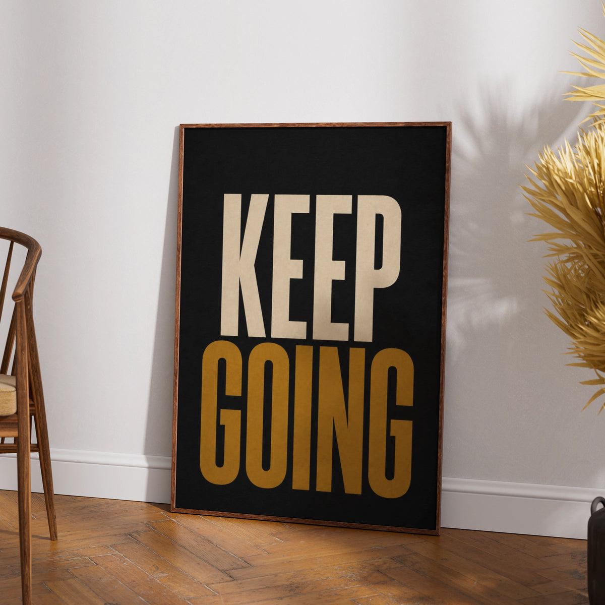 Keep Going Motivational Poster, Bold Typography Wall Art, Black Gold Office Print