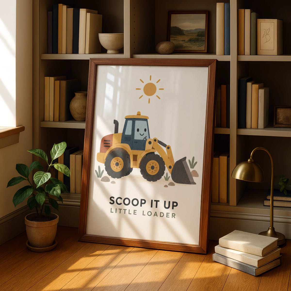 Cute Digger Poster, Kids Construction Wall Art, Boys Bedroom Print, Little Loader