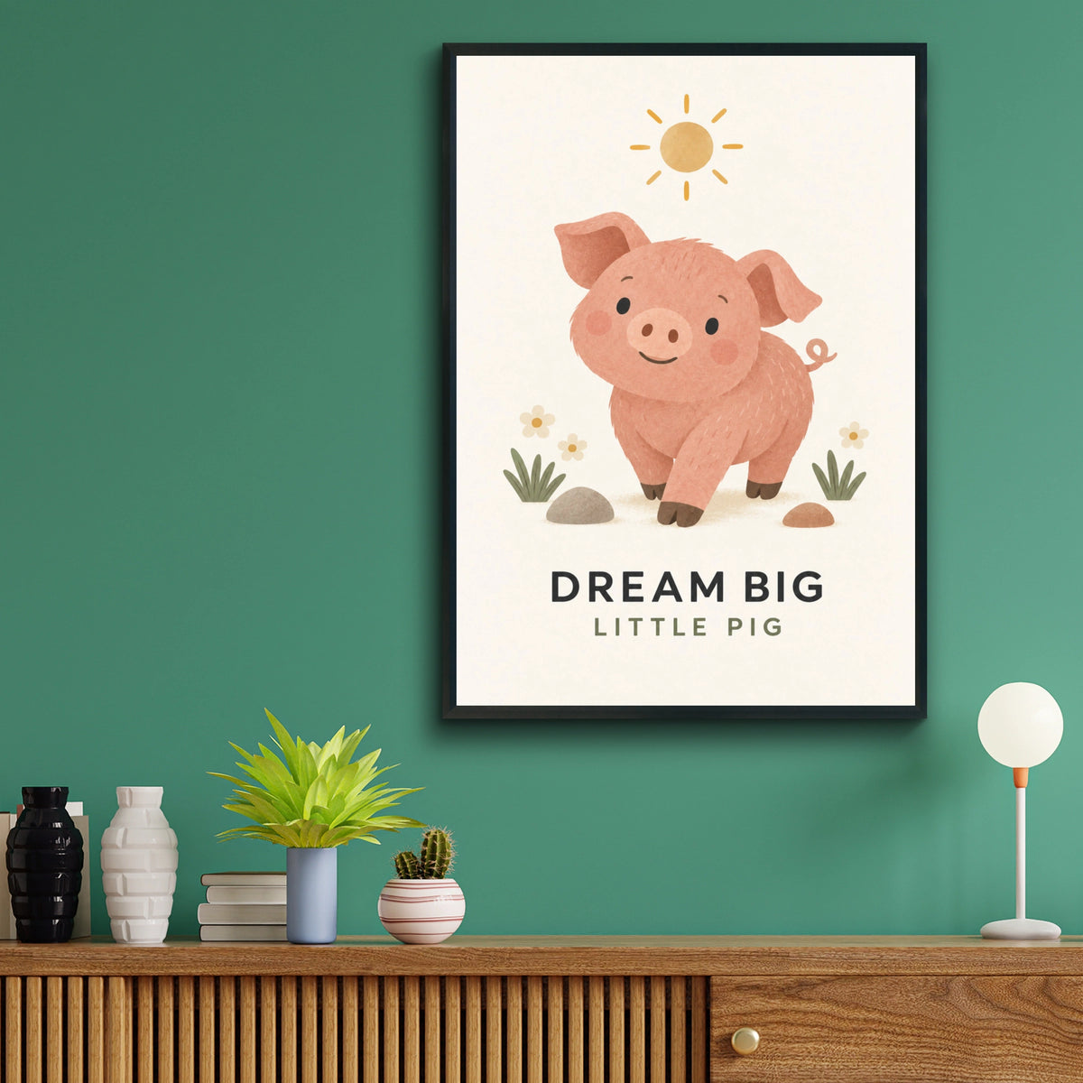 Dream Big Little Pig Nursery Poster, Cute Farm Animal Wall Art, Kids Room Print