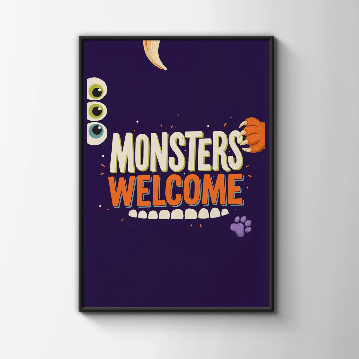 Monsters Welcome Kids Room Poster, Fun Monster Wall Art, Childrens Bedroom Print