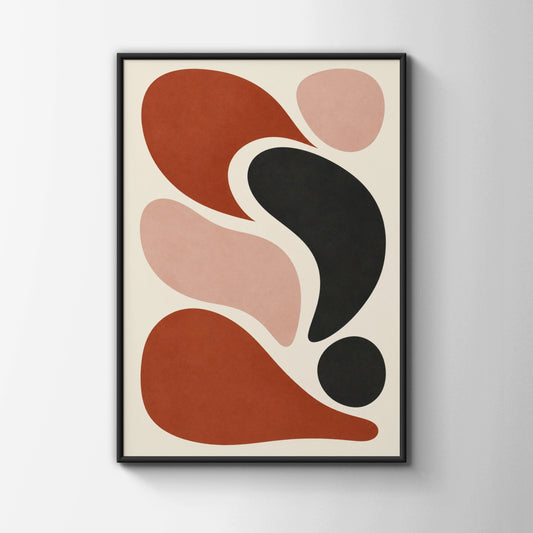 Rust and Cream Abstract Shapes Poster, Mid Century Modern Wall Art Print