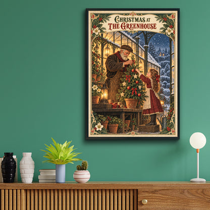 Christmas Greenhouse Vintage Poster, Victorian Holiday Wall Art, Festive Winter Print
