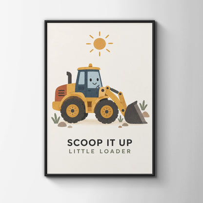 Cute Digger Poster, Kids Construction Wall Art, Boys Bedroom Print, Little Loader