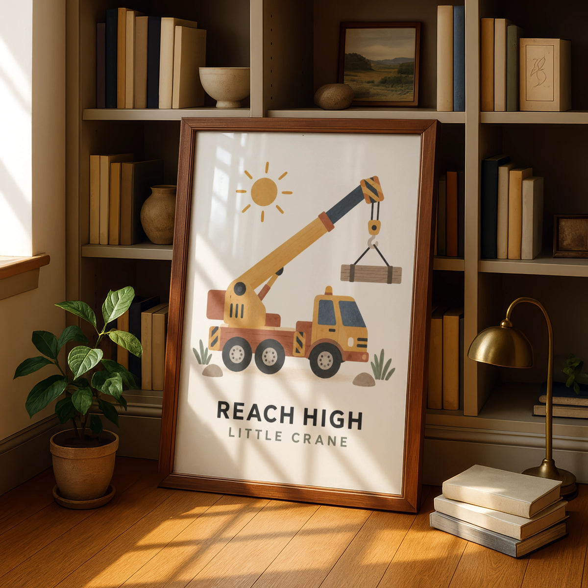 Reach High Little Crane Truck Poster, Kids Construction Wall Art, Boys Room Print