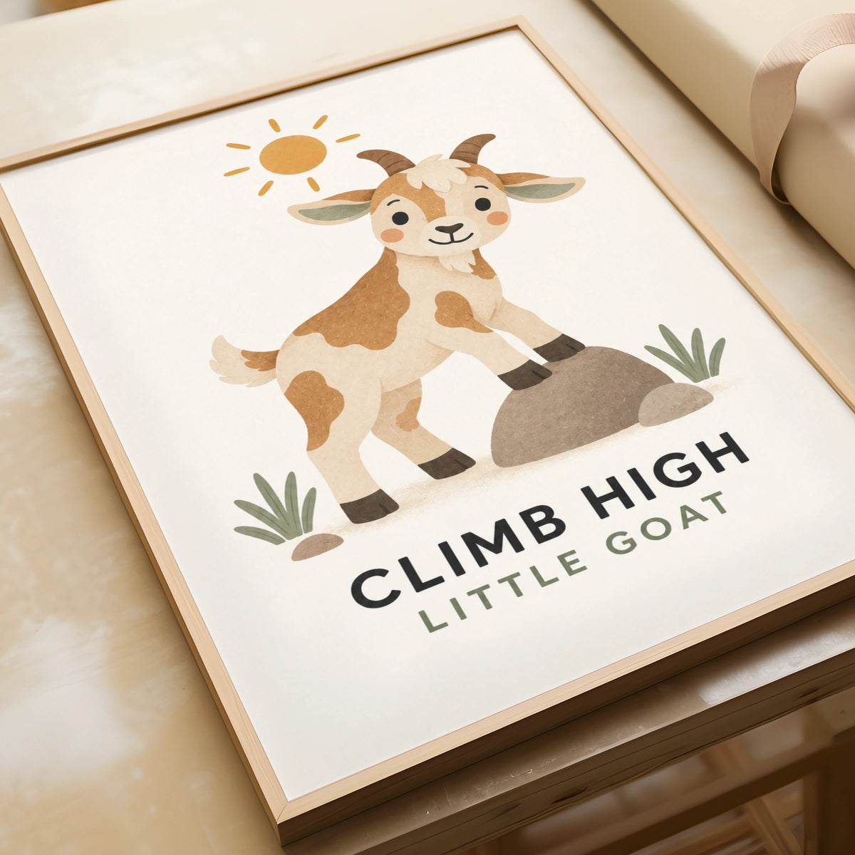 Climb High Little Goat Nursery Poster, Cute Farm Animal Wall Art, Kids Room Print