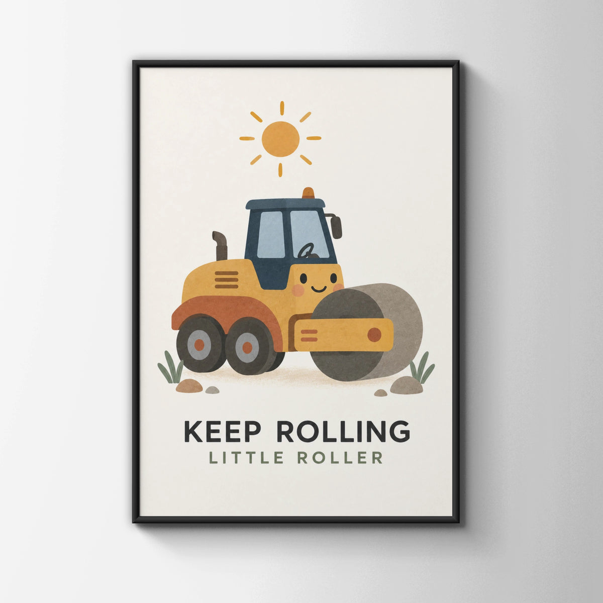 Keep Rolling Little Roller Road Roller Poster, Kids Construction Wall Art Print