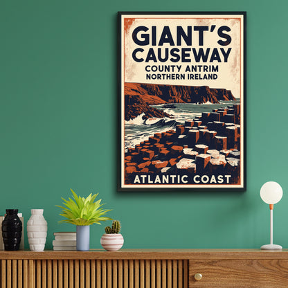 Giant's Causeway Poster, Northern Ireland Vintage Travel Print, County Antrim Wall Art