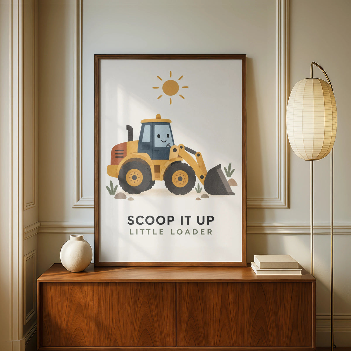 Cute Digger Poster, Kids Construction Wall Art, Boys Bedroom Print, Little Loader