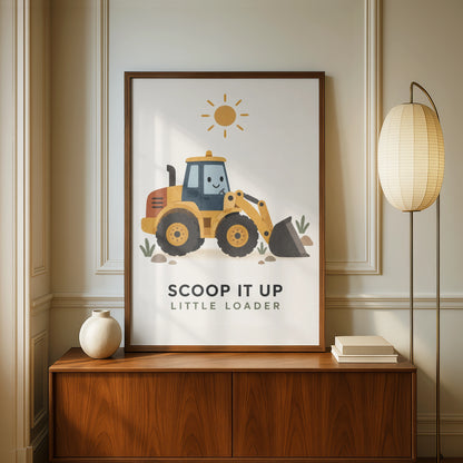 Cute Digger Poster, Kids Construction Wall Art, Boys Bedroom Print, Little Loader