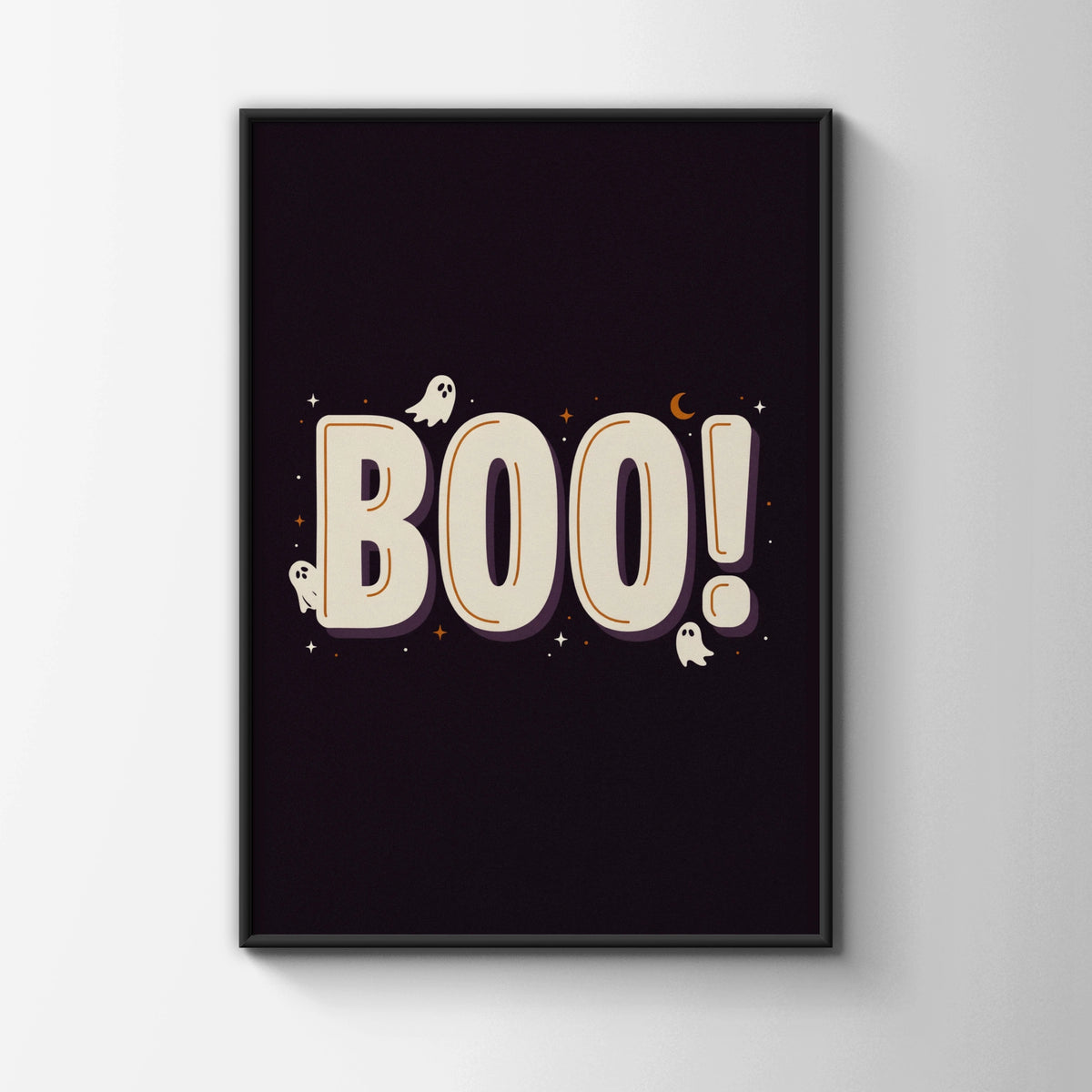 Boo Halloween Ghost Poster, Spooky Wall Art, Dark Purple Retro Typography Print