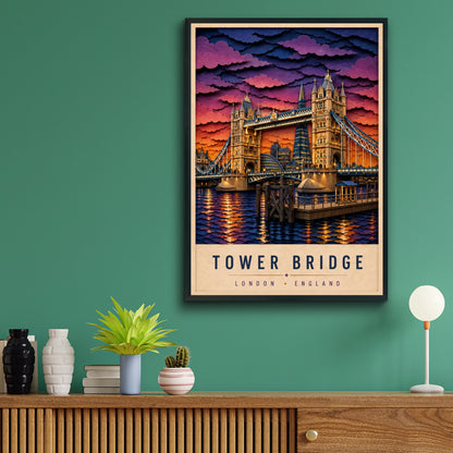 Tower Bridge London Poster, Paper Cut Art Print, England Travel Wall Decor