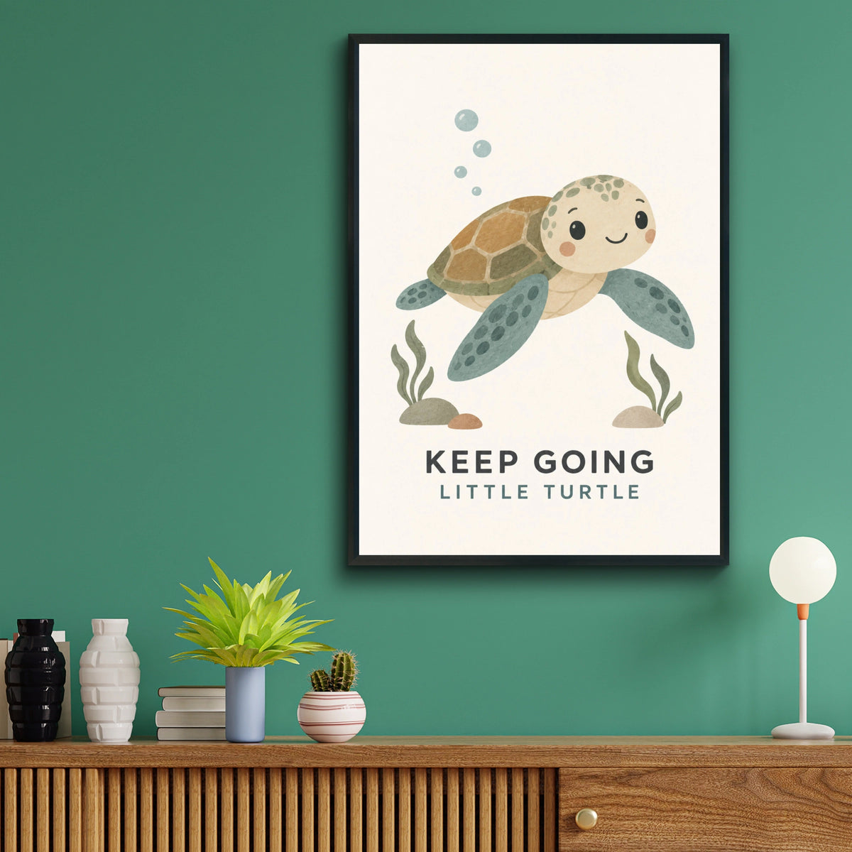 Keep Going Little Turtle Poster, Cute Ocean Nursery Wall Art, Kids Motivational Print