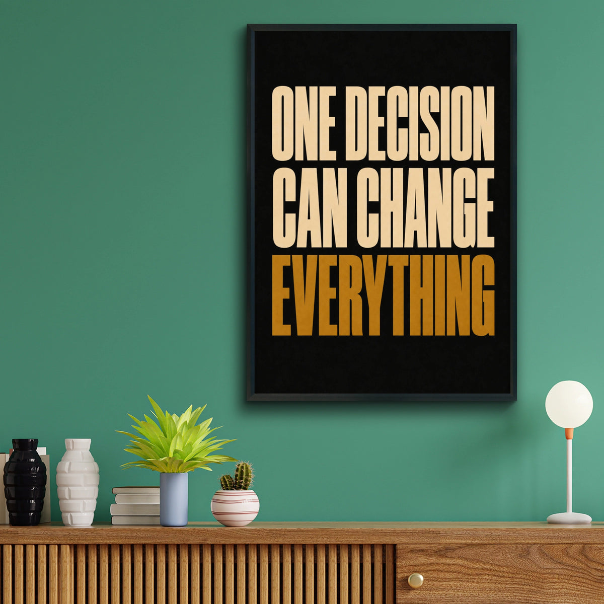 One Decision Can Change Everything Motivational Quote Poster, Bold Black Gold Wall Art
