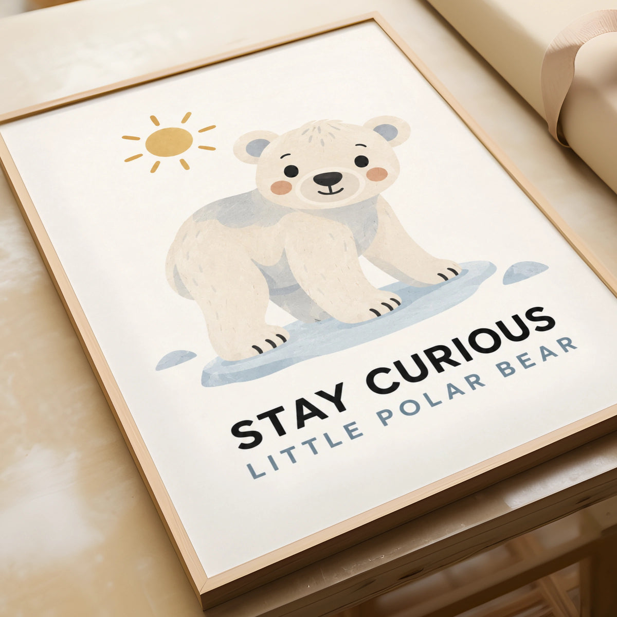 Stay Curious Little Polar Bear Nursery Poster, Cute Animal Kids Wall Art Print