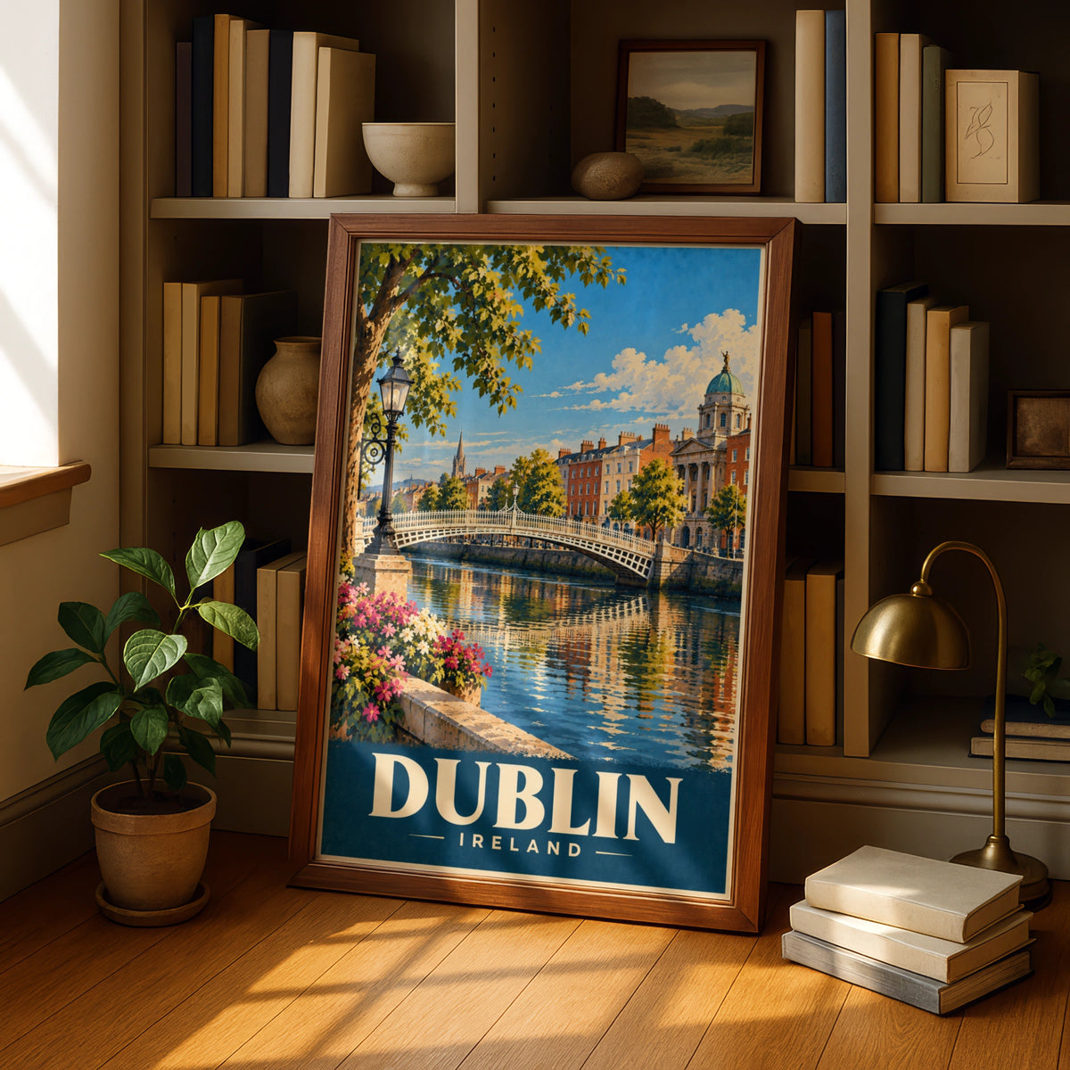 Dublin Ireland Travel Poster, Ha'penny Bridge Wall Art, Vintage Irish City Print