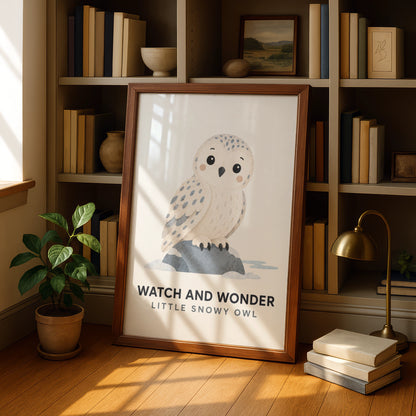 Snowy Owl Nursery Poster, Cute Owl Wall Art Print, Kids Room Decor, Baby Animal