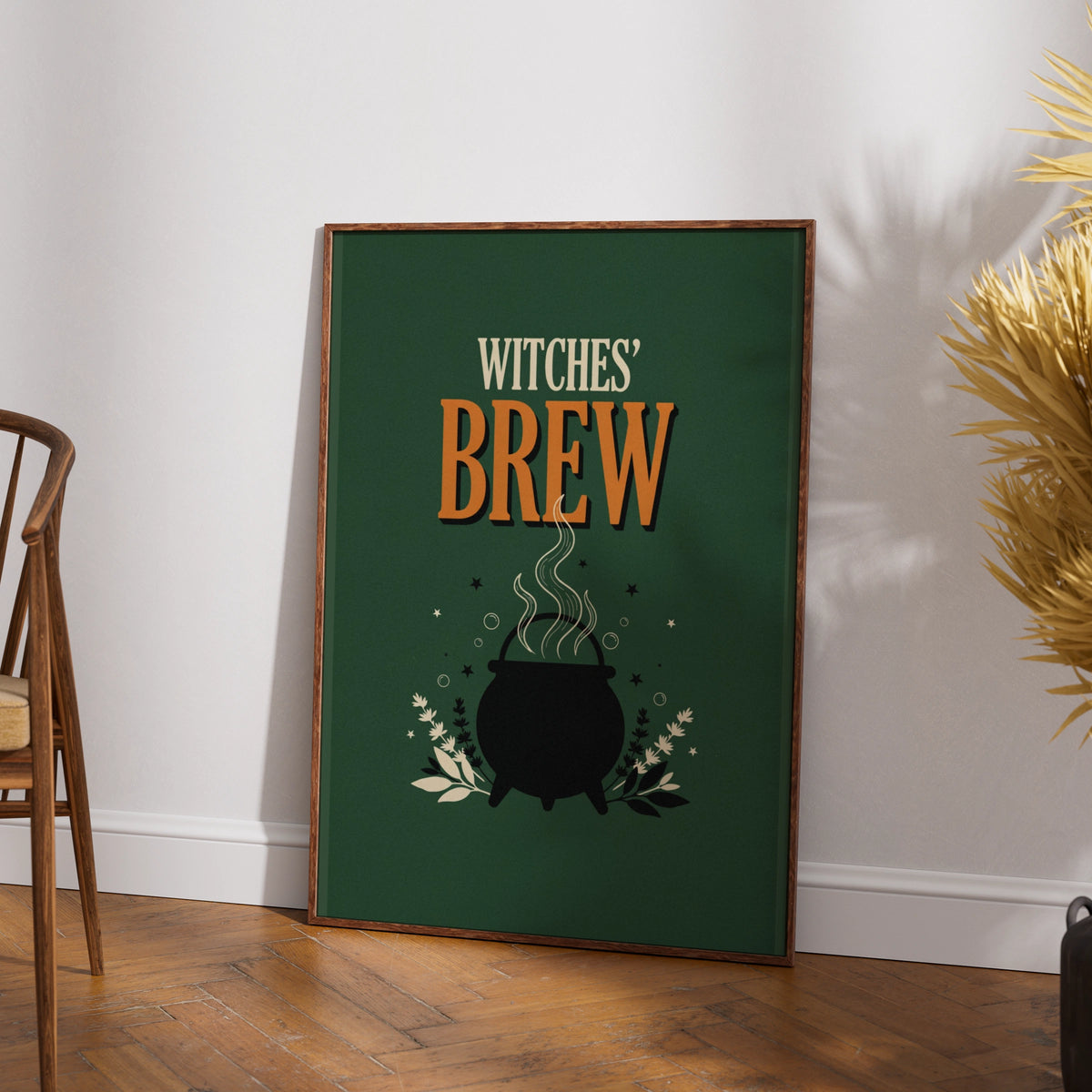 Witches Brew Cauldron Poster, Halloween Wall Art, Dark Green Witch Print, A3