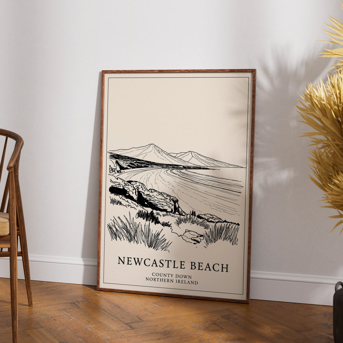Newcastle Beach Poster, County Down Northern Ireland, Mourne Mountains Wall Art Print