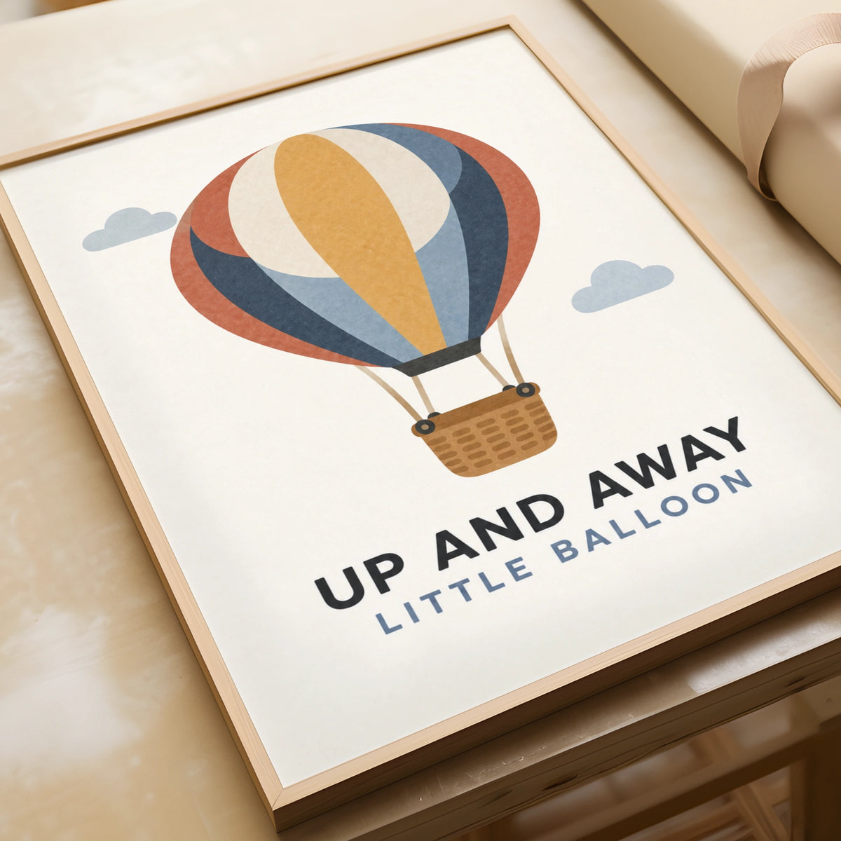 Hot Air Balloon Nursery Poster, Up And Away Print, Kids Room Wall Art, Retro