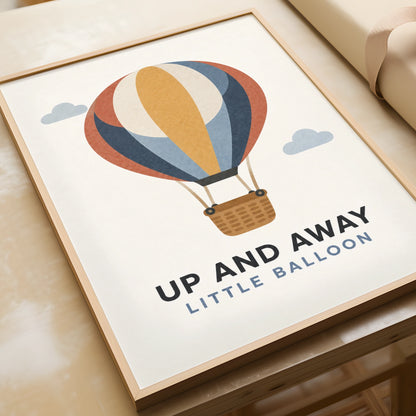 Hot Air Balloon Nursery Poster, Up And Away Print, Kids Room Wall Art, Retro