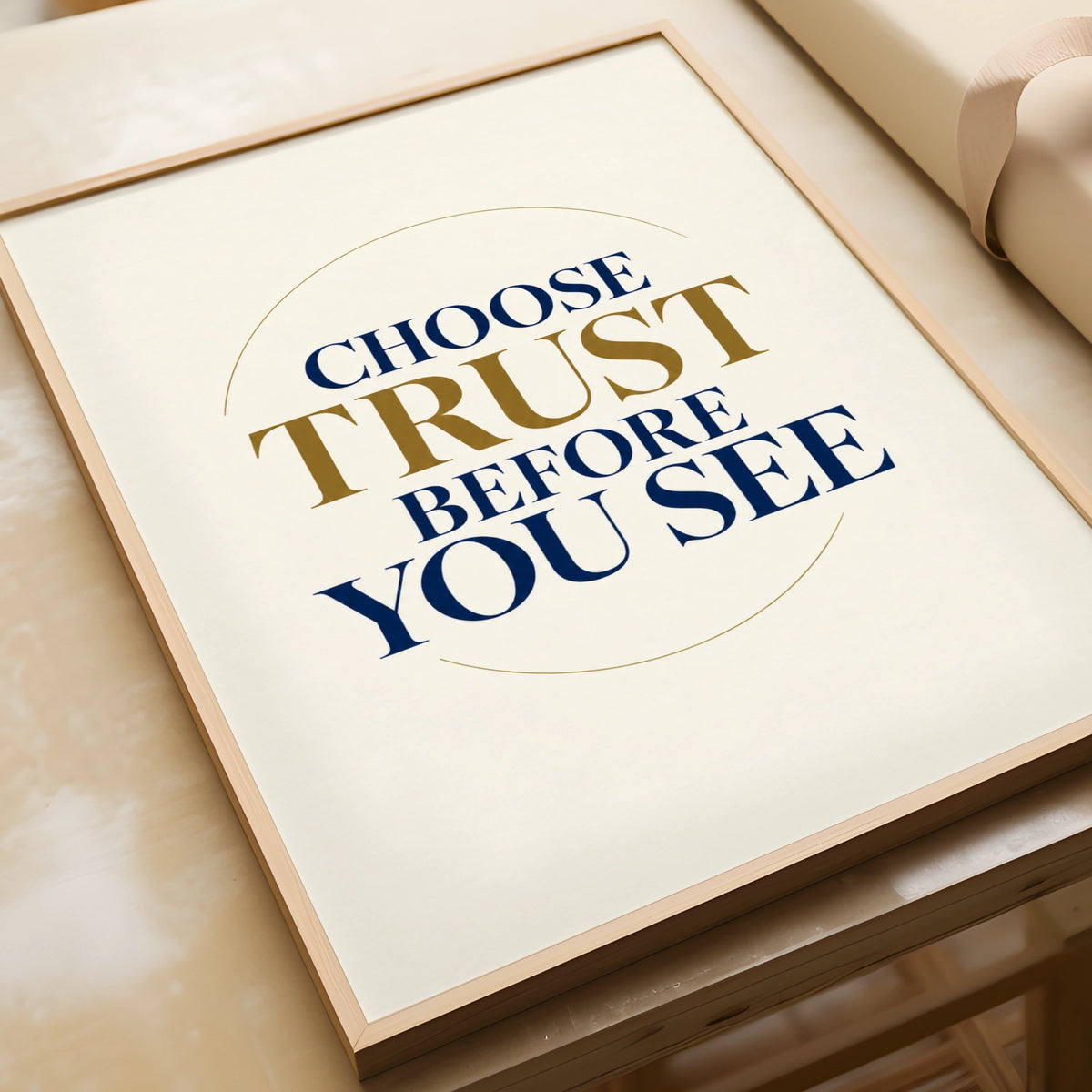 Choose Trust Before You See Poster, Faith Quote Wall Art, Navy Gold Minimalist Print