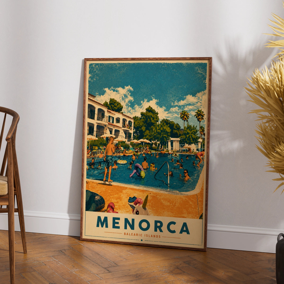 Menorca Poster, Balearic Islands Retro Travel Print, Spain Pool Summer Wall Art