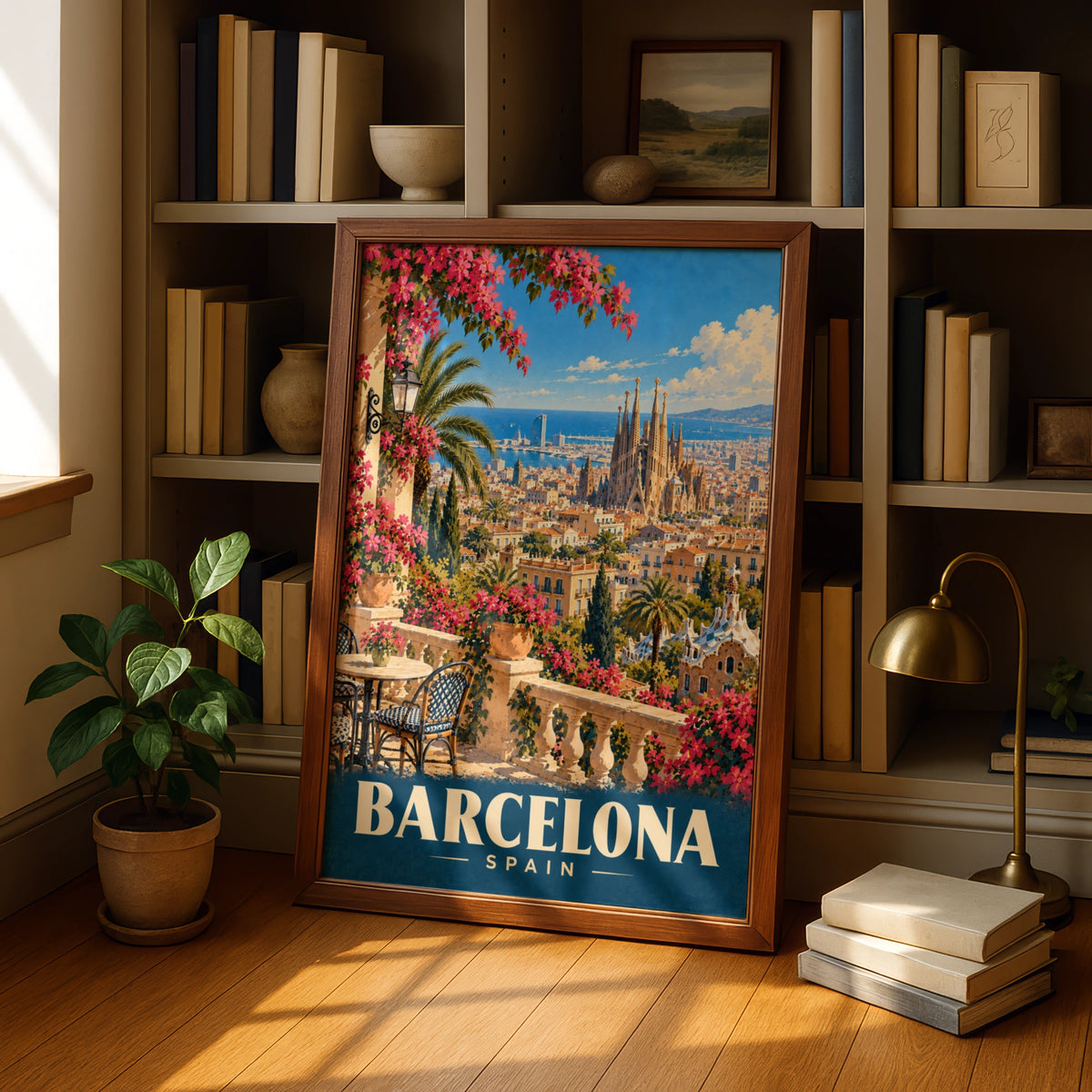 Barcelona Spain Travel Poster, Sagrada Familia Wall Art, Vintage City Print