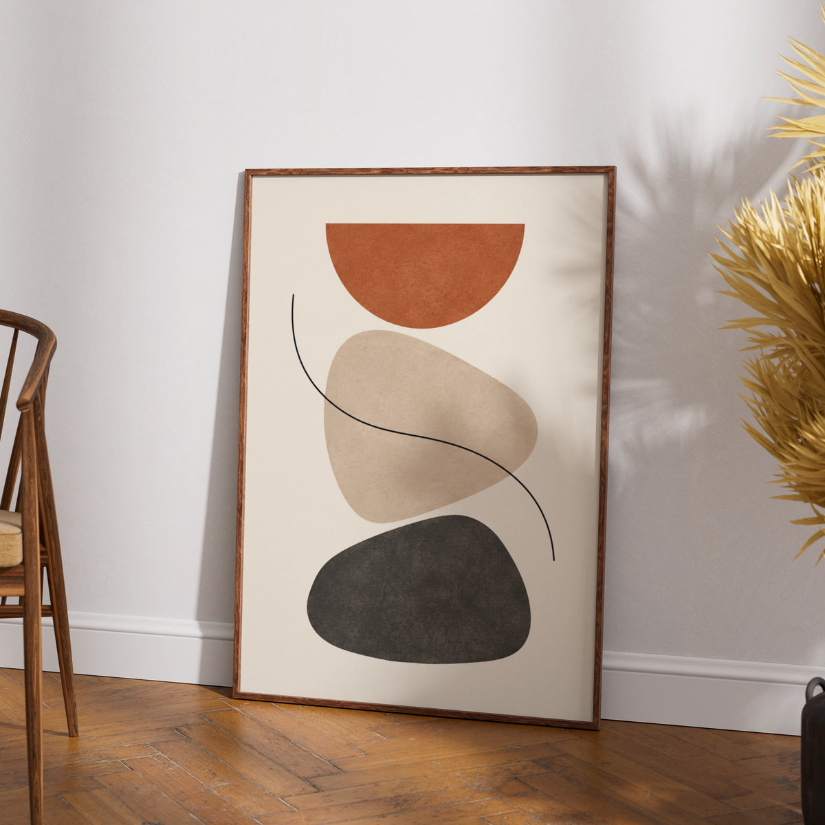 Terracotta Balance Stones Art Print, Minimalist Abstract Boho Wall Art, Neutral Decor