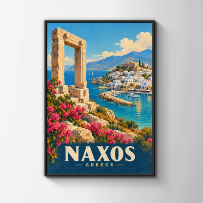 Naxos Greece Travel Poster, Greek Island Wall Art, Vintage Mediterranean Print