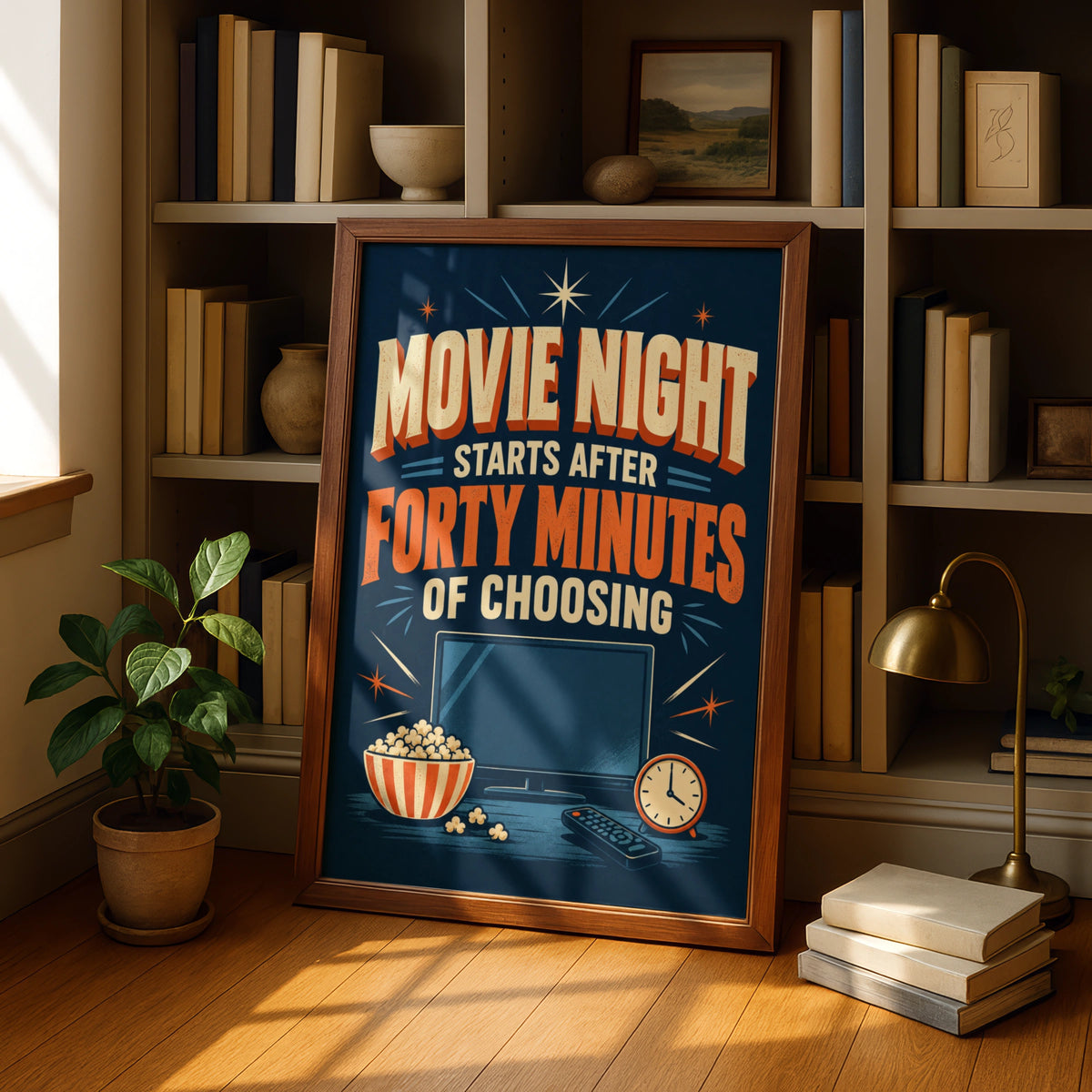 Funny Movie Night Poster, Cinema Humour Wall Art, Retro TV Print, Home Gift