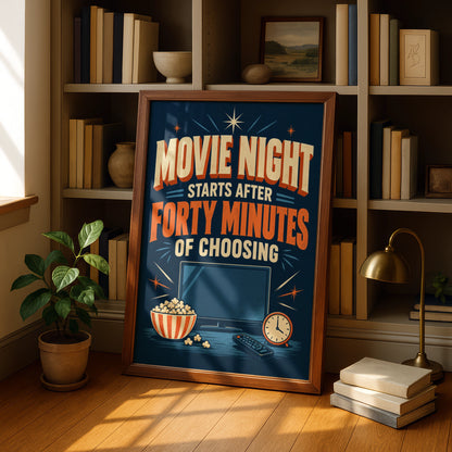 Funny Movie Night Poster, Cinema Humour Wall Art, Retro TV Print, Home Gift
