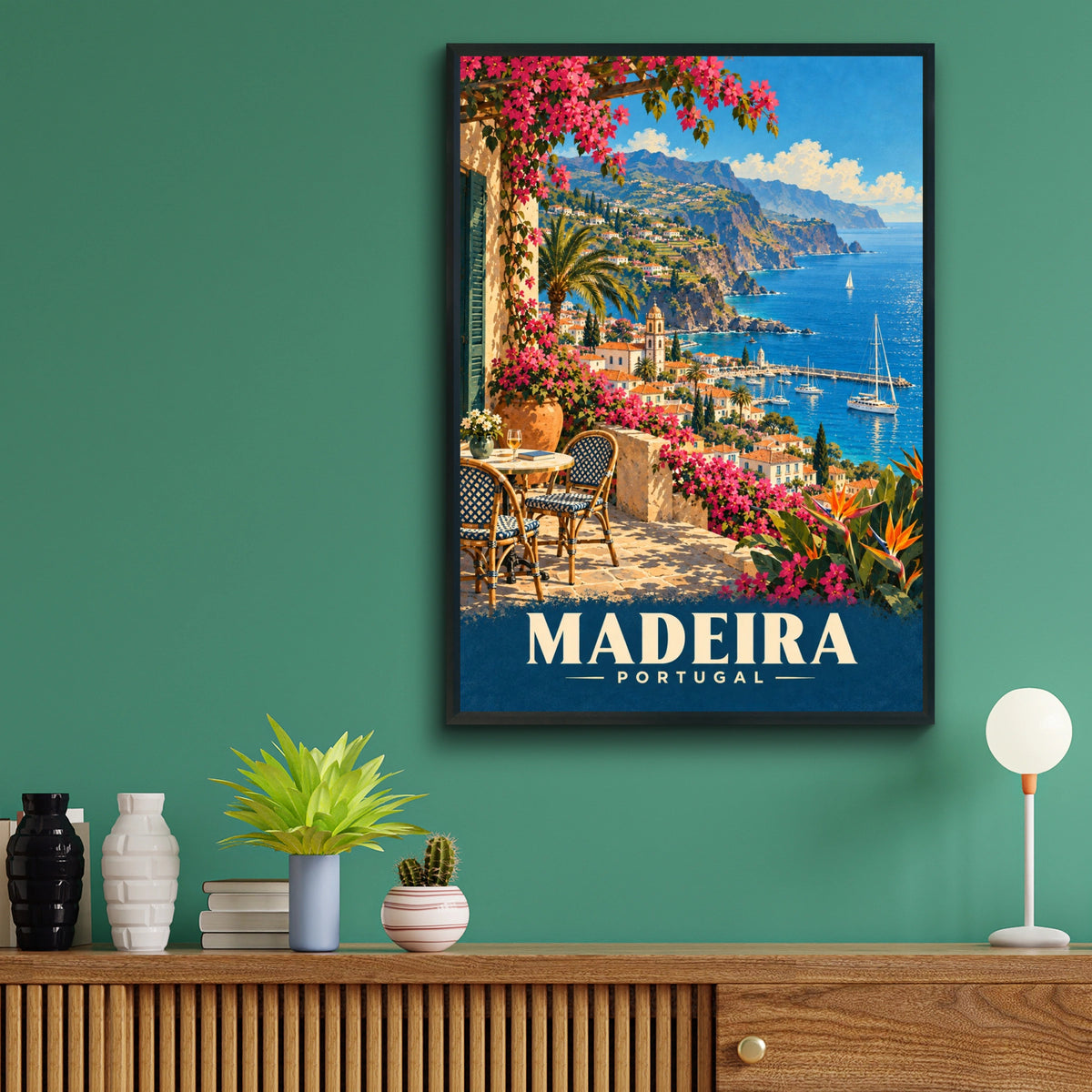 Madeira Portugal Travel Poster, Vintage Retro Wall Art, Funchal Coastal Print