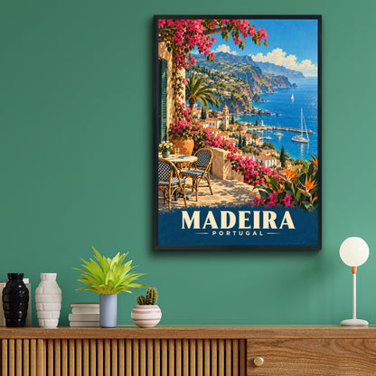 Madeira Portugal Travel Poster, Vintage Retro Wall Art, Funchal Coastal Print