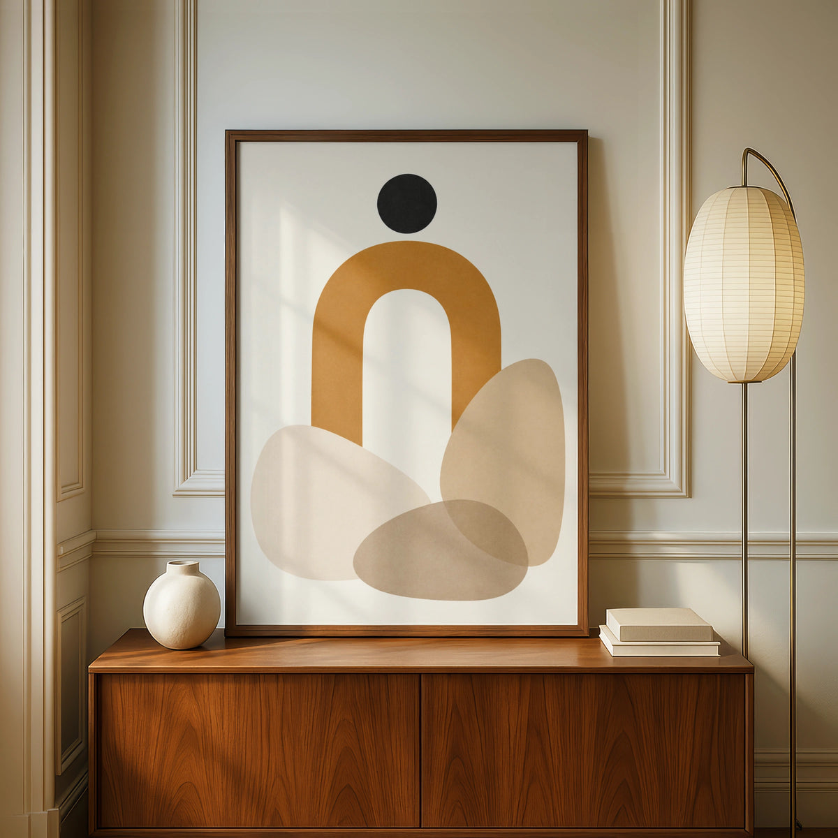Amber Arch Abstract Poster, Boho Geometric Wall Art, Mustard Neutral Shapes Print