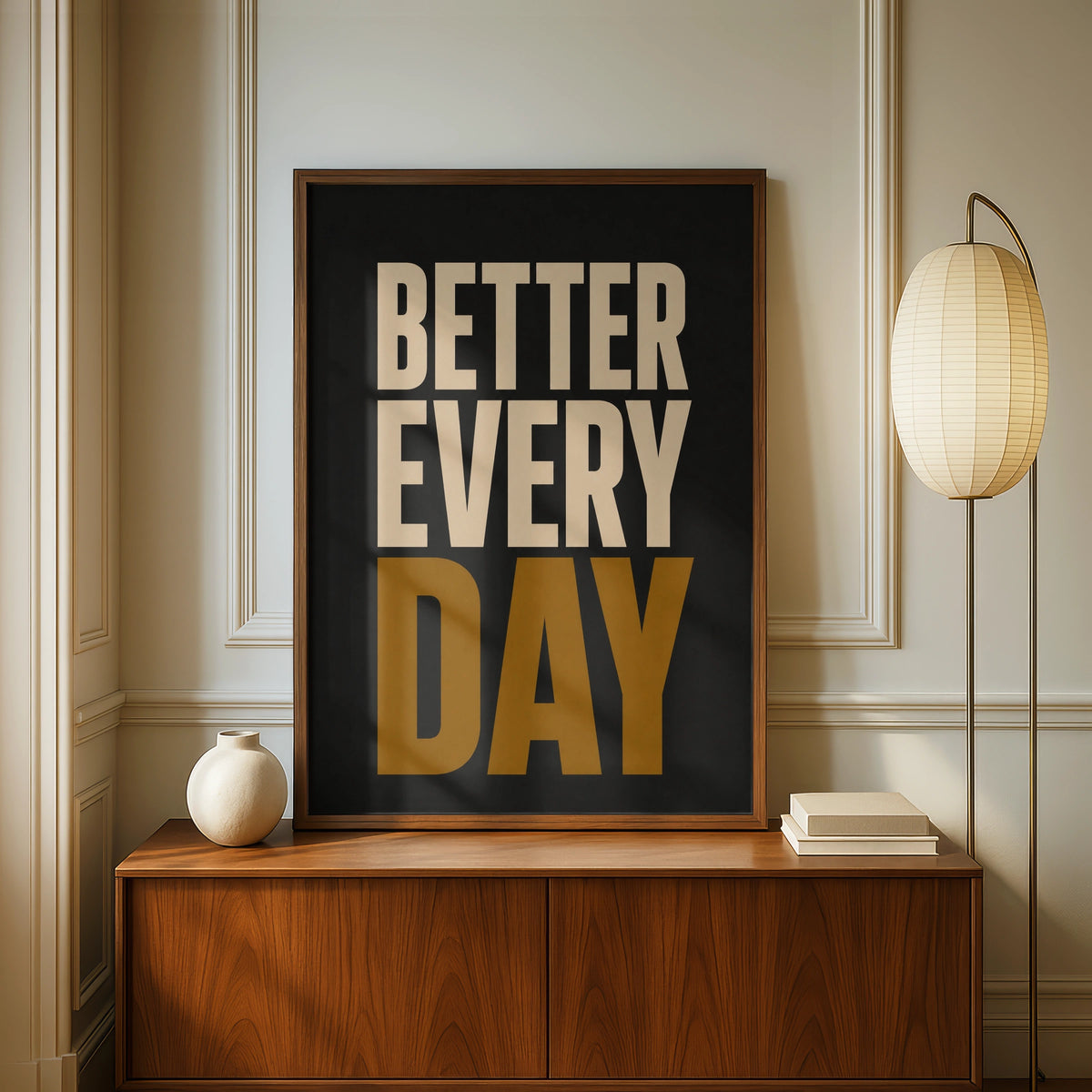 Better Every Day Motivational Poster, Bold Typography Wall Art, Black Gold Gym Print