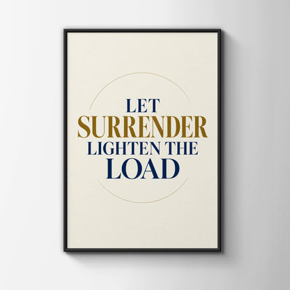 Let Surrender Lighten The Load Poster, Mindfulness Quote Wall Art, Navy Gold Print