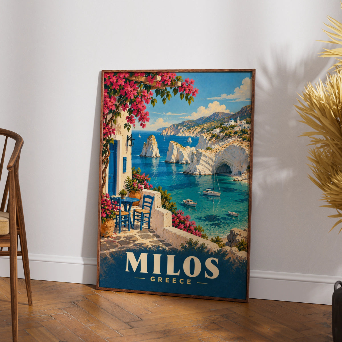 Milos Greece Travel Poster, Greek Island Wall Art, Mediterranean Sea Print, Vintage Style