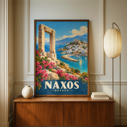 Naxos Greece Travel Poster, Greek Island Wall Art, Vintage Mediterranean Print