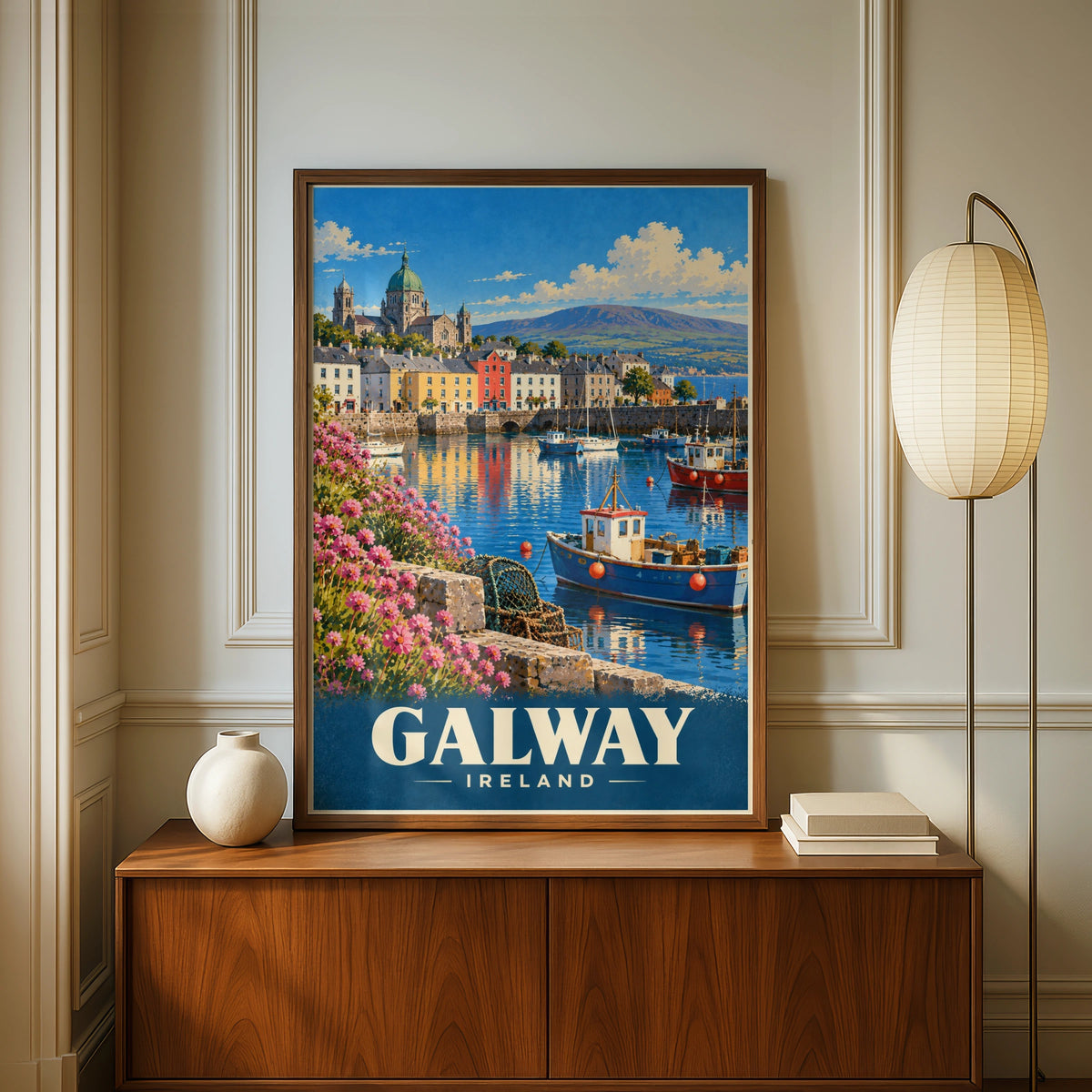 Galway Ireland Travel Poster, Vintage Style Irish Harbour Wall Art Print, Gift