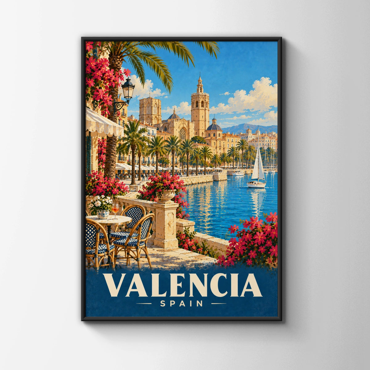 Valencia Spain Travel Poster, Retro Spanish City Print, Mediterranean Wall Art
