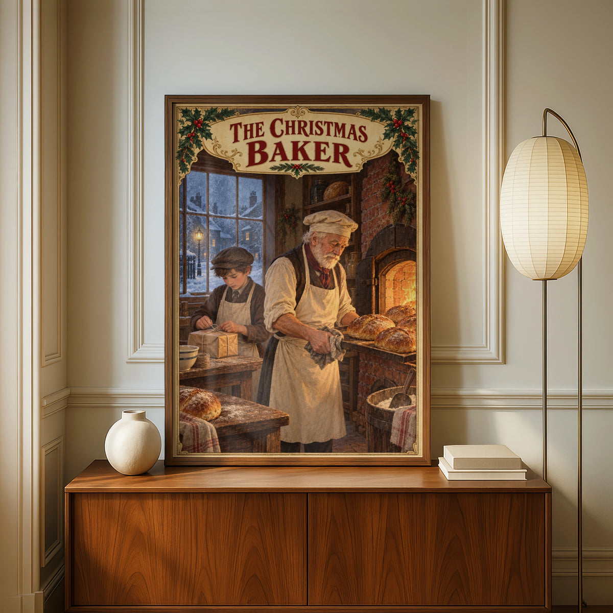 Victorian Christmas Bakery Poster, The Christmas Baker Wall Art, Vintage Festive Print