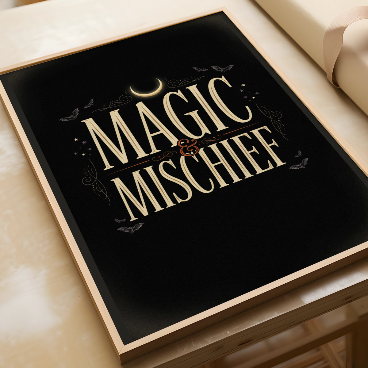 Magic and Mischief Halloween Wall Art, Witchy Poster, Dark Gothic Print, Bats Moon Decor