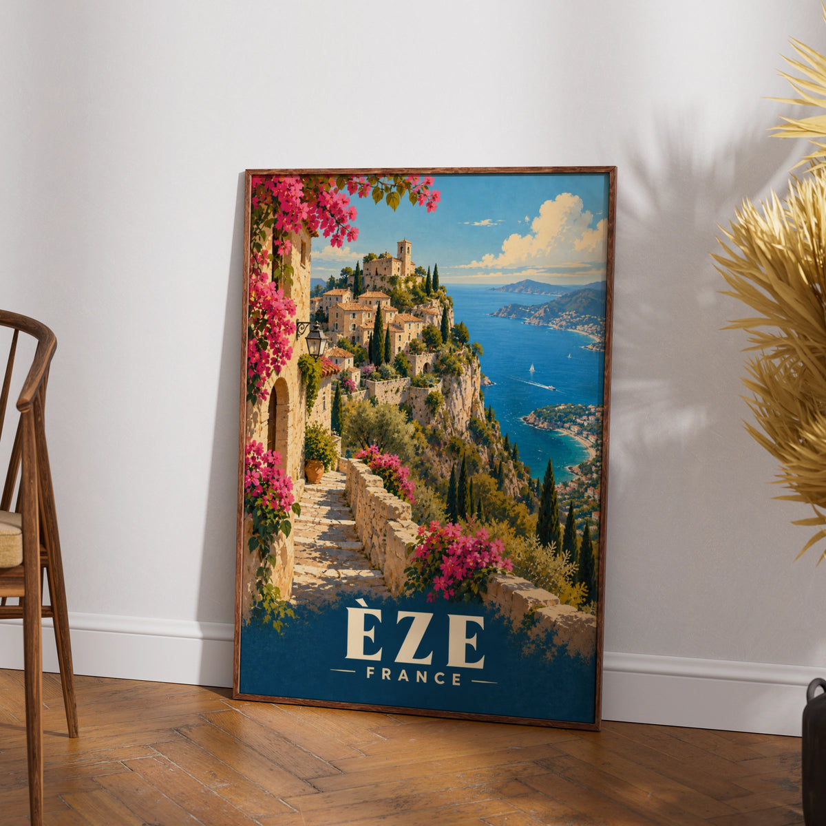 Eze France Travel Poster, French Riviera Wall Art, Cote d'Azur Village Print