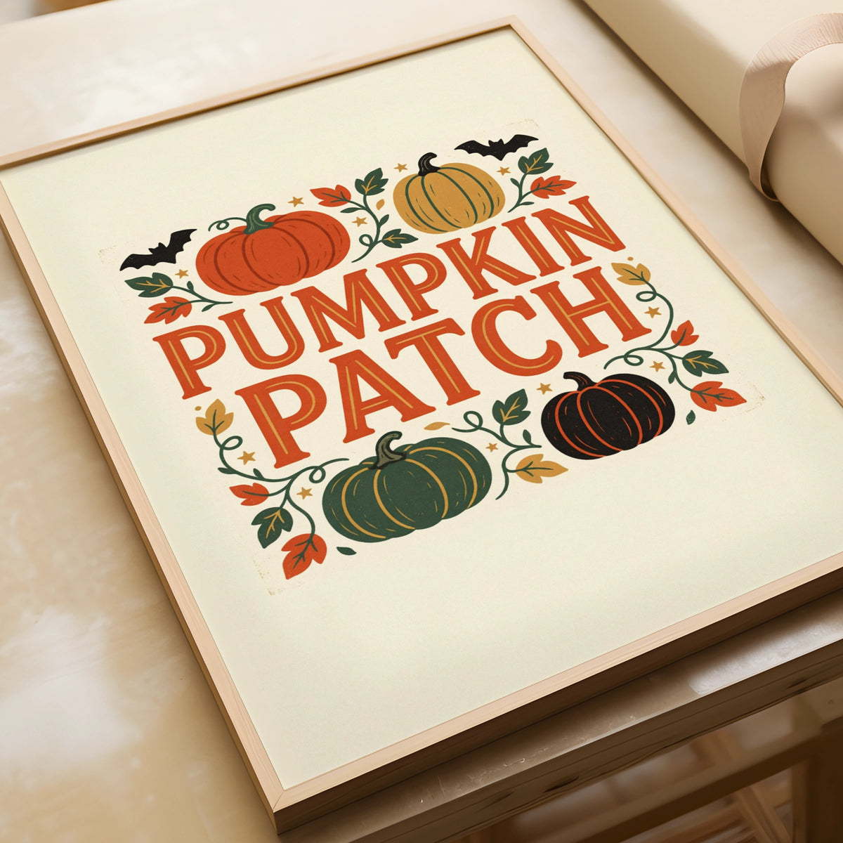 Pumpkin Patch Autumn Wall Art, Halloween Harvest Poster, Retro Fall Home Decor Print
