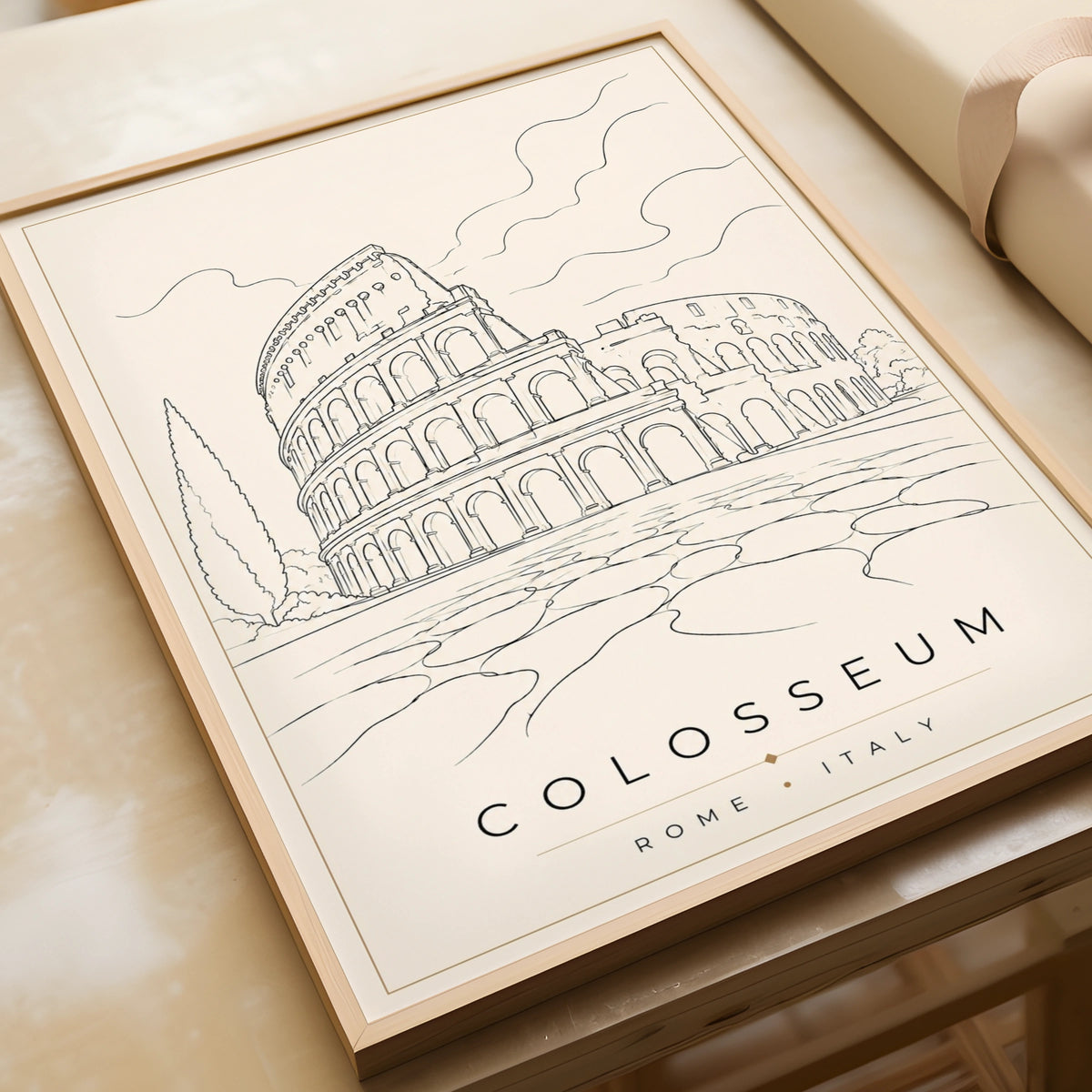 Colosseum Rome Italy Travel Poster, Minimalist Line Art Print, Roman Wall Art