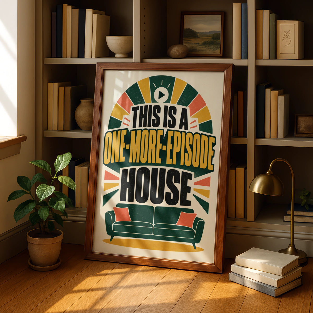 One More Episode House Funny TV Poster, Binge Watch Wall Art, Retro Lounge Print