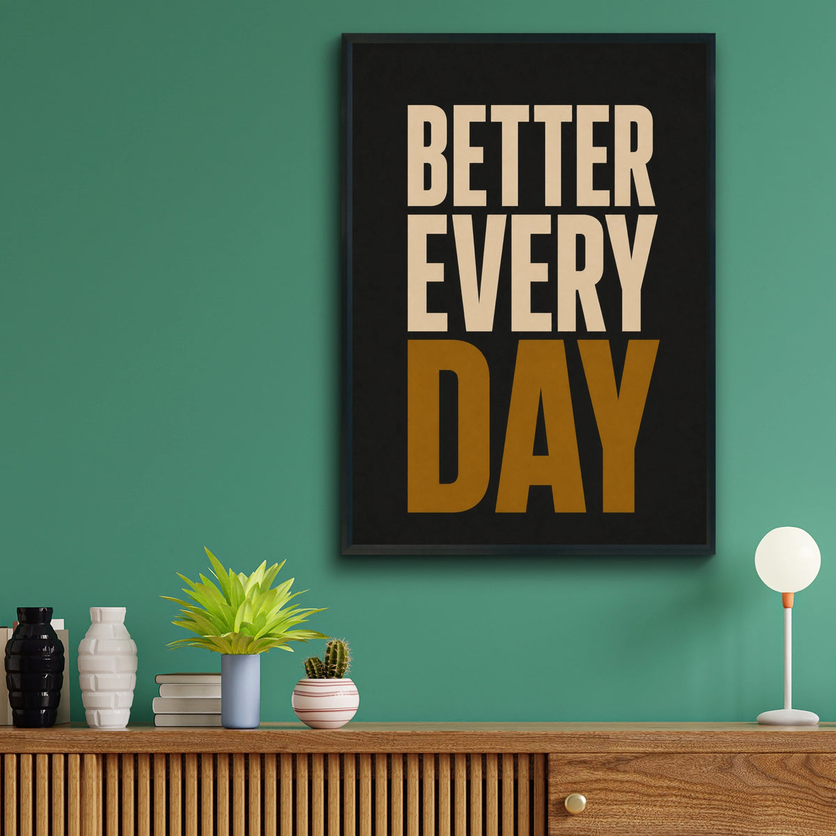 Better Every Day Motivational Poster, Bold Typography Wall Art, Black Gold Gym Print